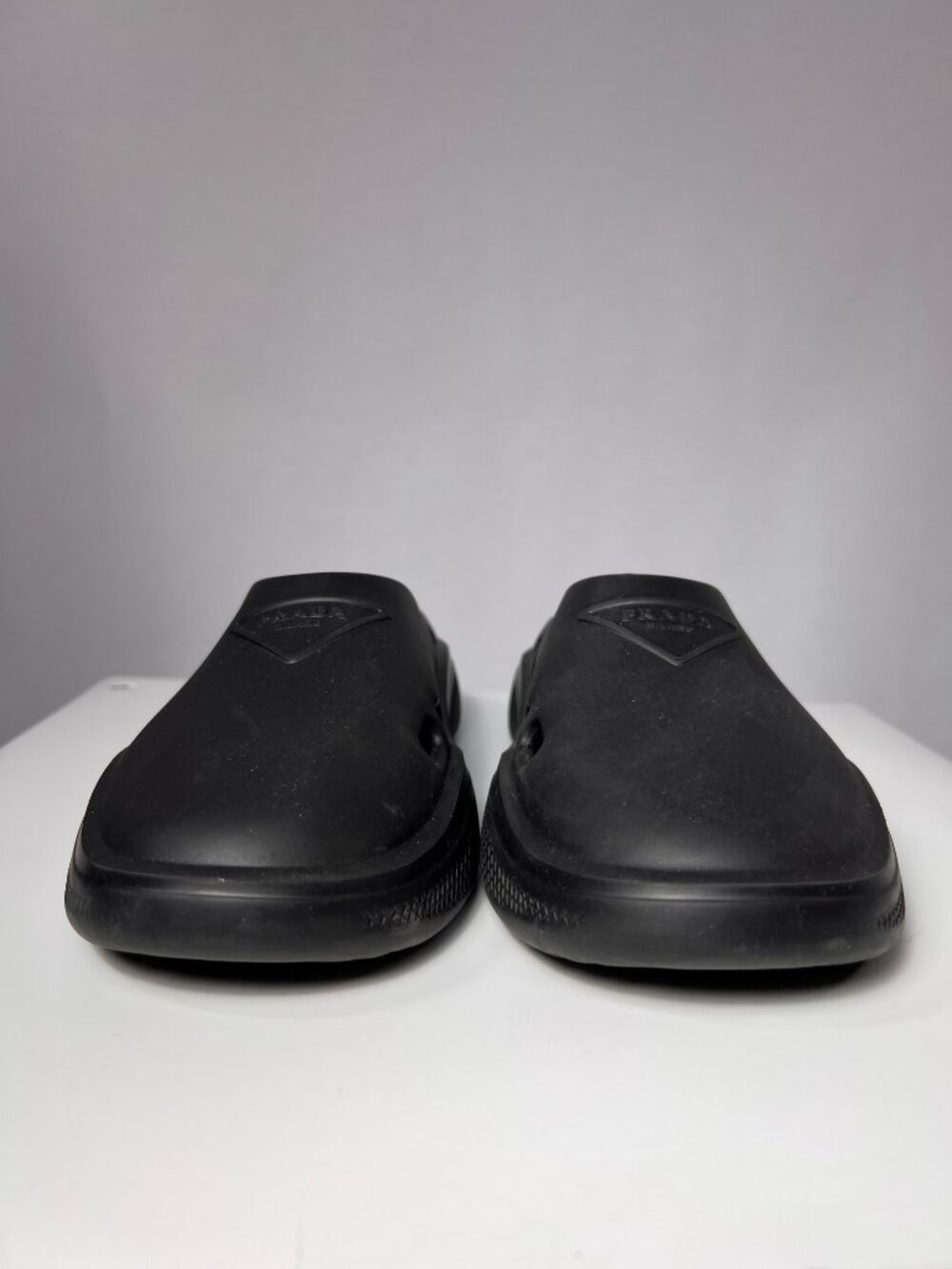 PRADA Black Mellow Rubber Mules Sz Women 7US 37EU LN - Picture 2 of 9